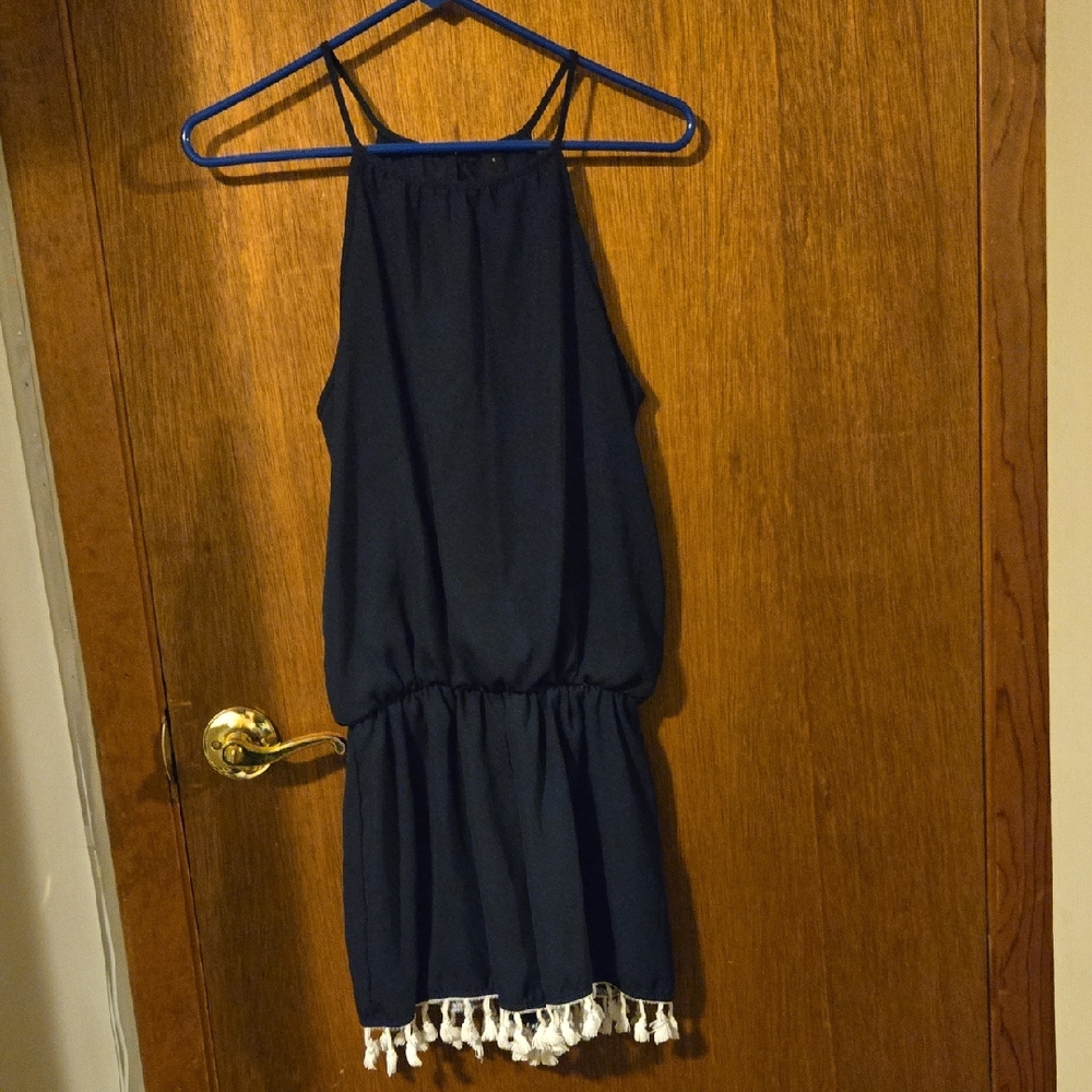 Navy Blue Halter Romper with Tassels
